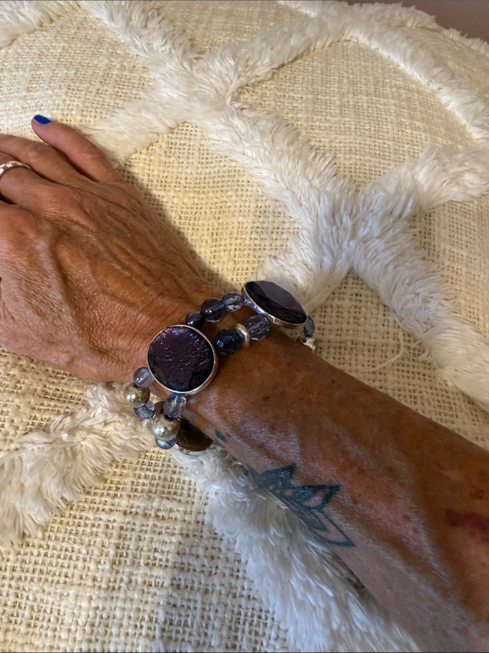 Purple Beaded Stretch Bracelet Set - Women Jewelry